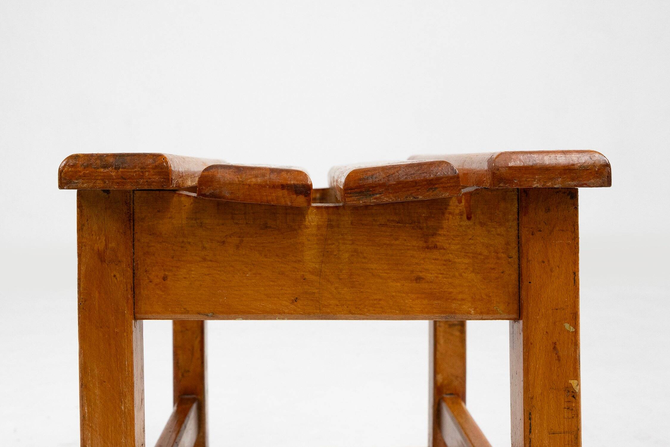 Industrial Brutalist Wooden Stool, Belgium, 1920s