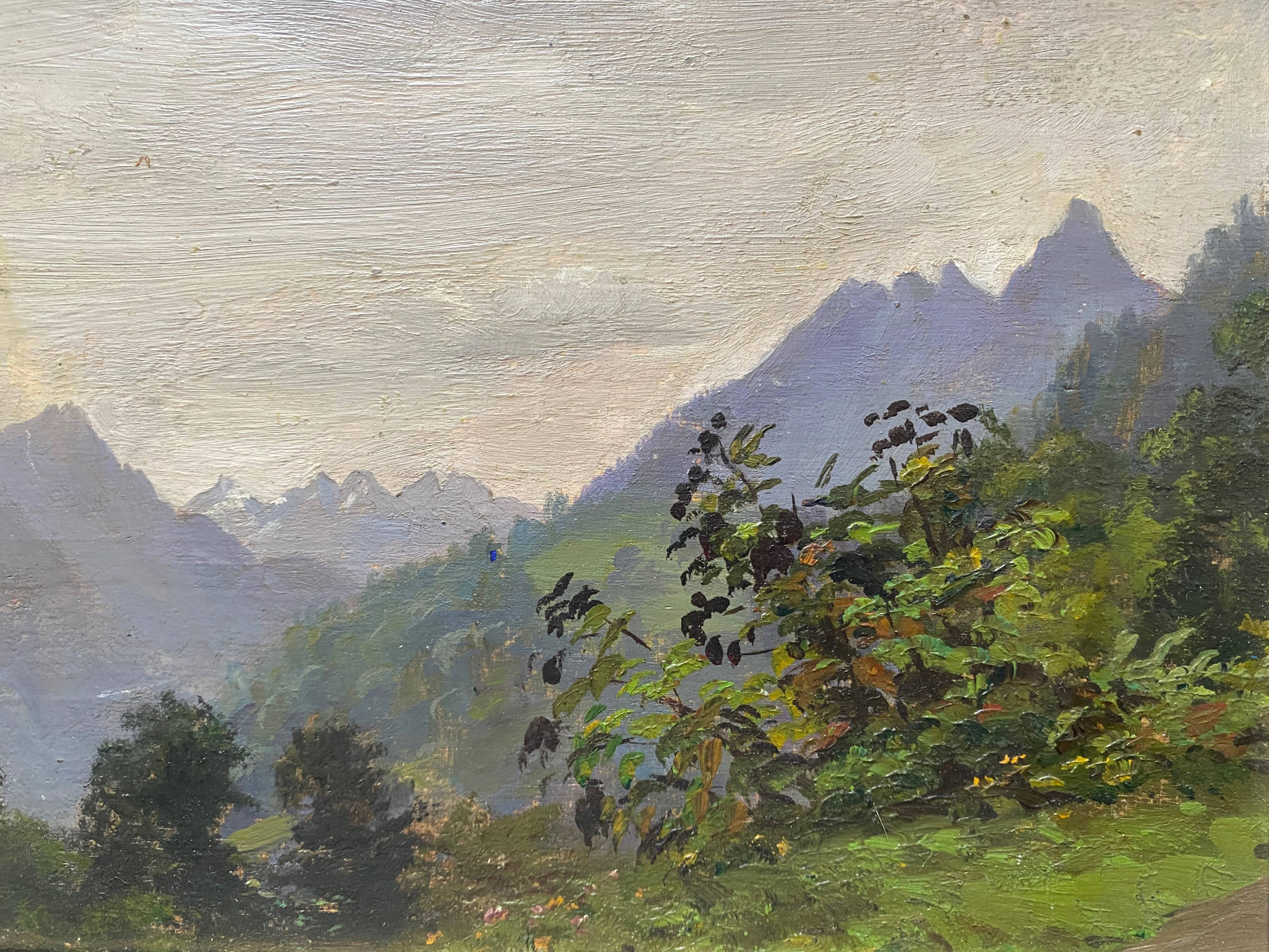 Old painting "Valley in Saint Savin" Hautes Pyrénées 1919 HSP