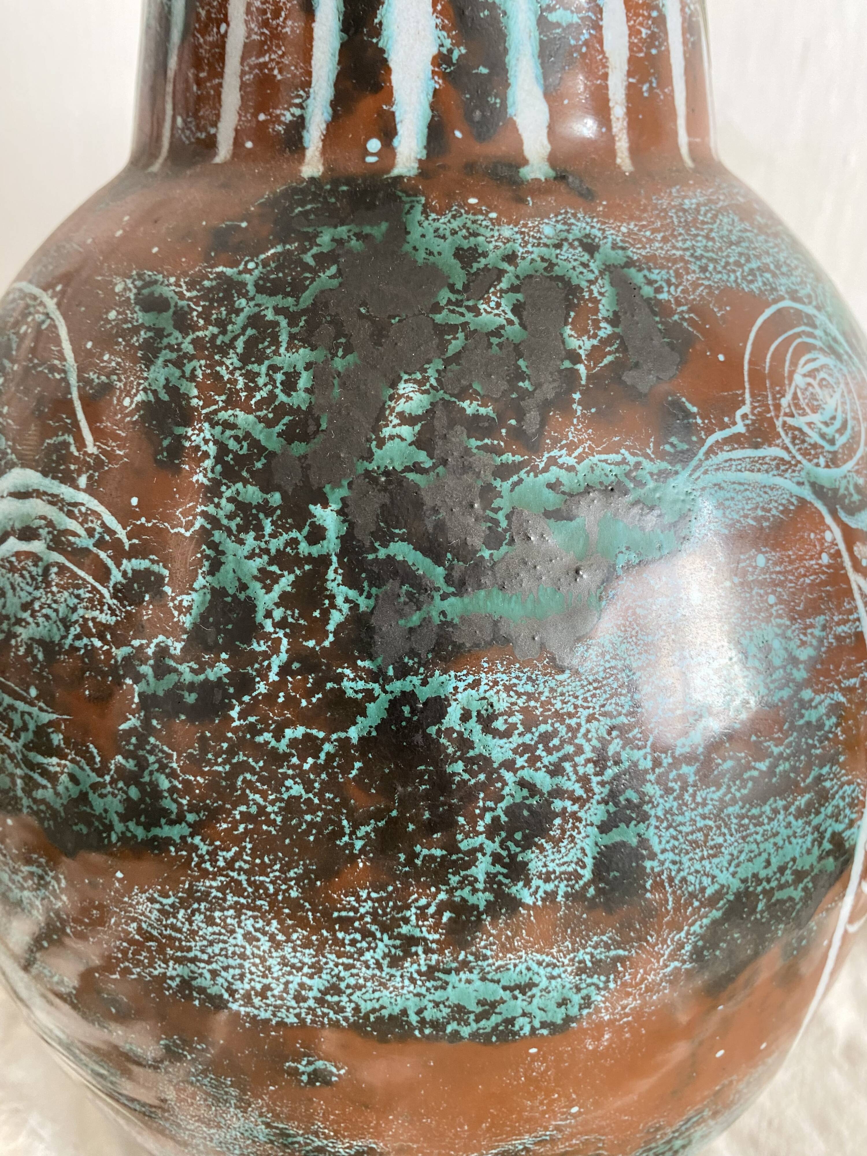 Handmade ceramic vase by Mongolfier, signed Yvon Roy, 1960