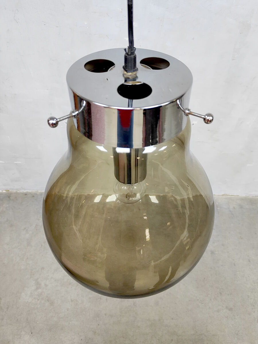 Vintage smoked glass pendant lamp hanging