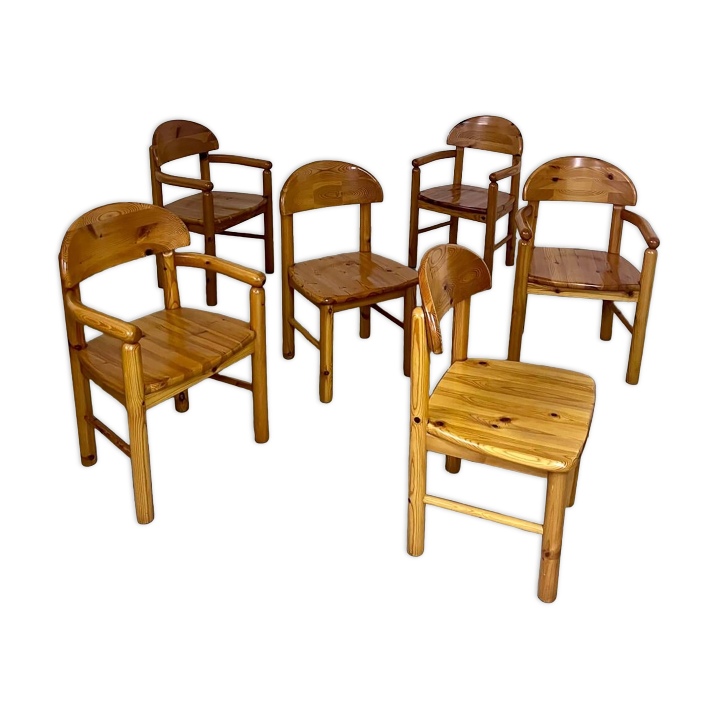 6 old Scandinavian chairs from the 70s solid wood design Reiner Daumiller in solid pine