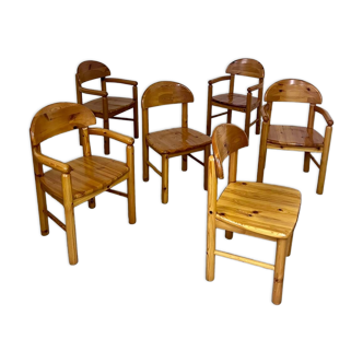 6 anciennes chaises scandinaves années 70 bois massif design reiner daumiller en pin massif