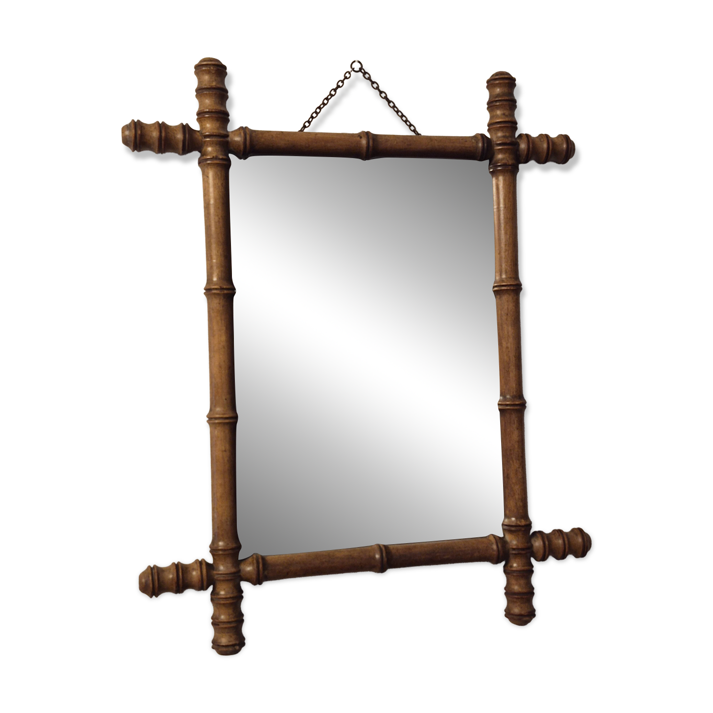 Antique turned wooden mirror in bamboo style, late 19th century A117