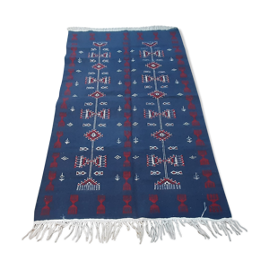 tapis kilim marocain bleu, tapis berbère en laine fait à la main 160/100cm