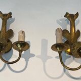 Pair of bronze wall sconces with dolphins by Maison Jansen