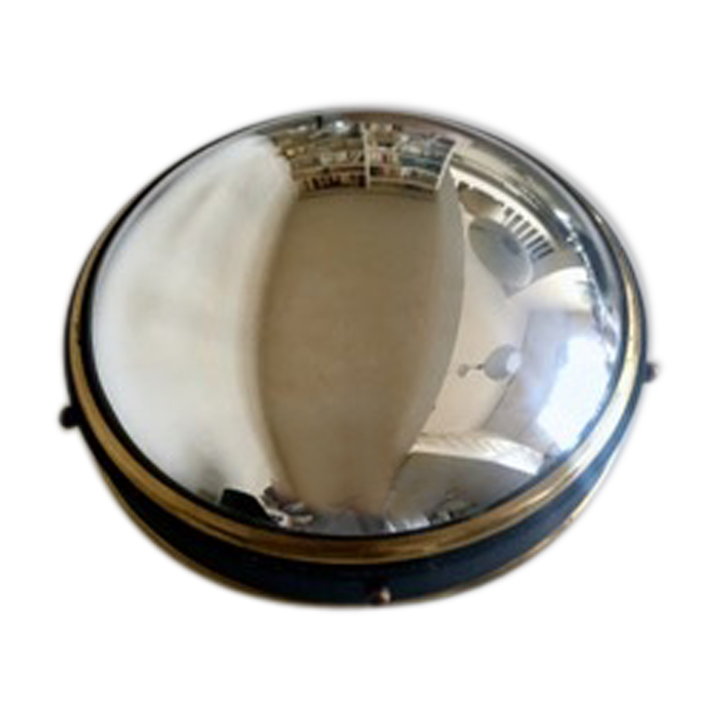 Leather and brass bulging witch mirror 1970 21cm