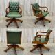 Fauteuil de bureau anglais Chesterfield en cuir vert
