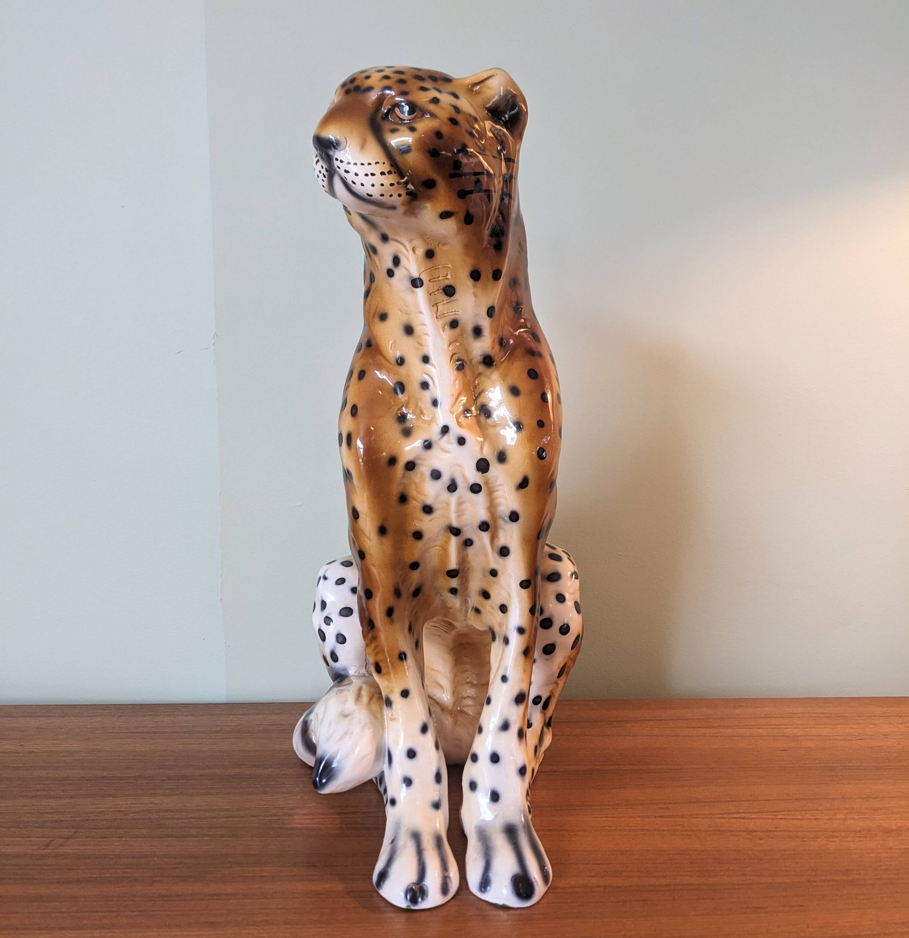 Cheetah sculpture in ceramic