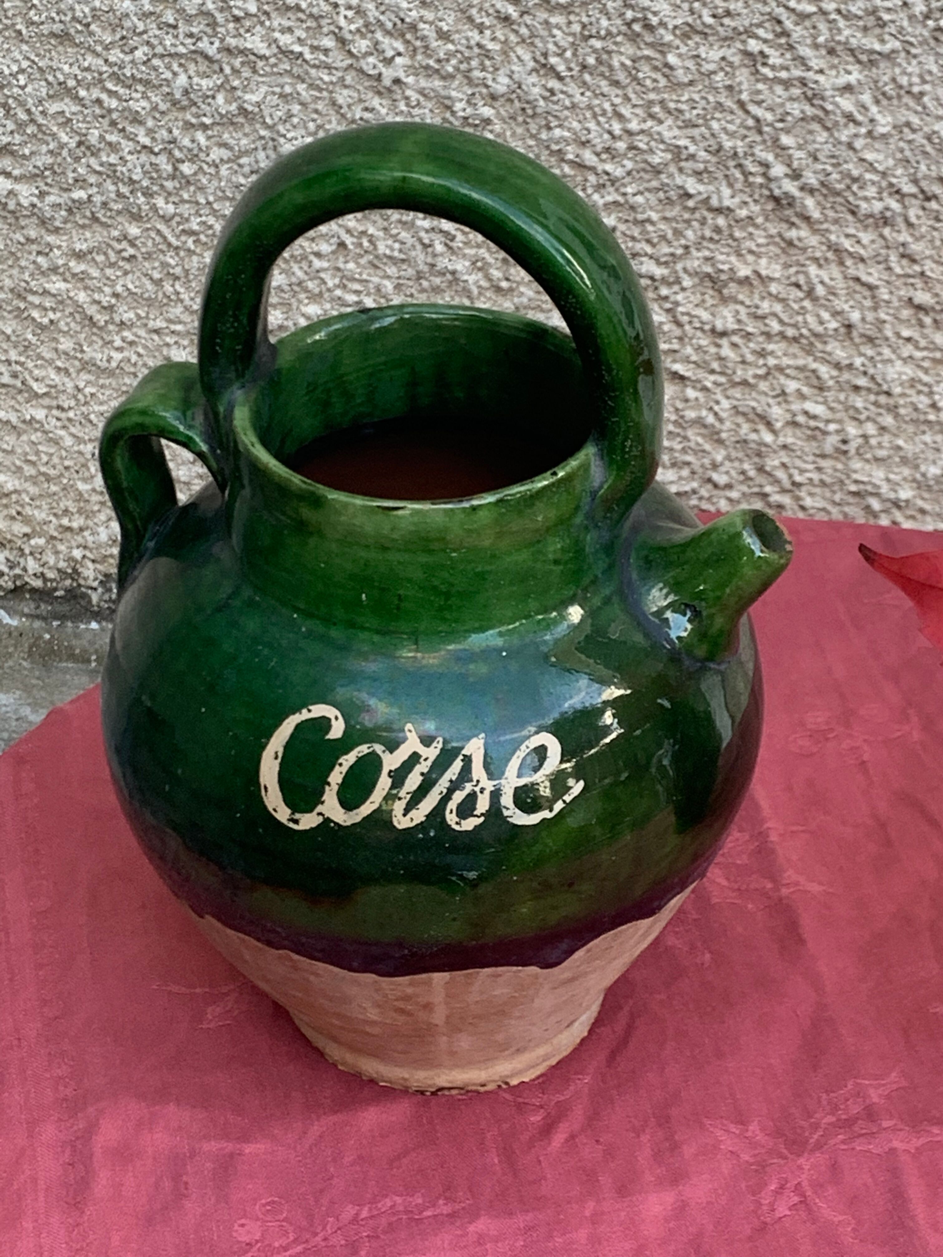Ancient gargoulette in Corsican green glazed earth