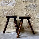 Turned wooden tripod stool x2