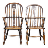 Set of 2 antique English highback Windsor dining chairs