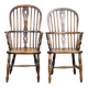 Set of 2 antique English highback Windsor dining chairs