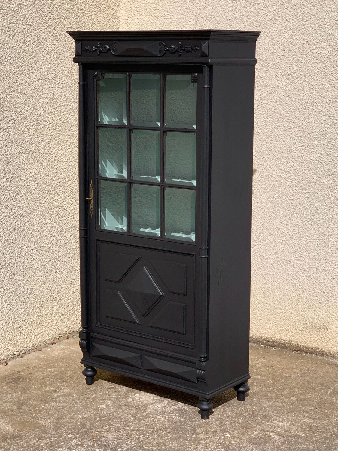 Armoire parisienne vitrée noire et vert grisé 150cm