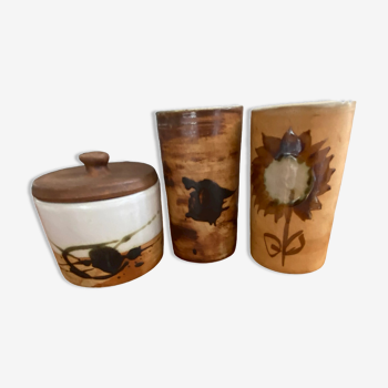 Ensemble de 3 céramiques Poterie de la Colombe Vallauris : vases et boîte