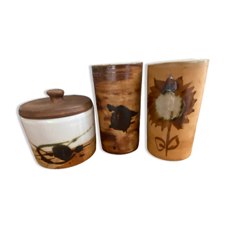 Ensemble de 3 céramiques Poterie de la Colombe Vallauris : vases et boîte