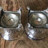 Pair of salt pans, solid silver salt shakers and Crystal Hallmark Rooster XIX