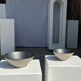 Duo of gray Indonesian ceramic bowls or salad bowls