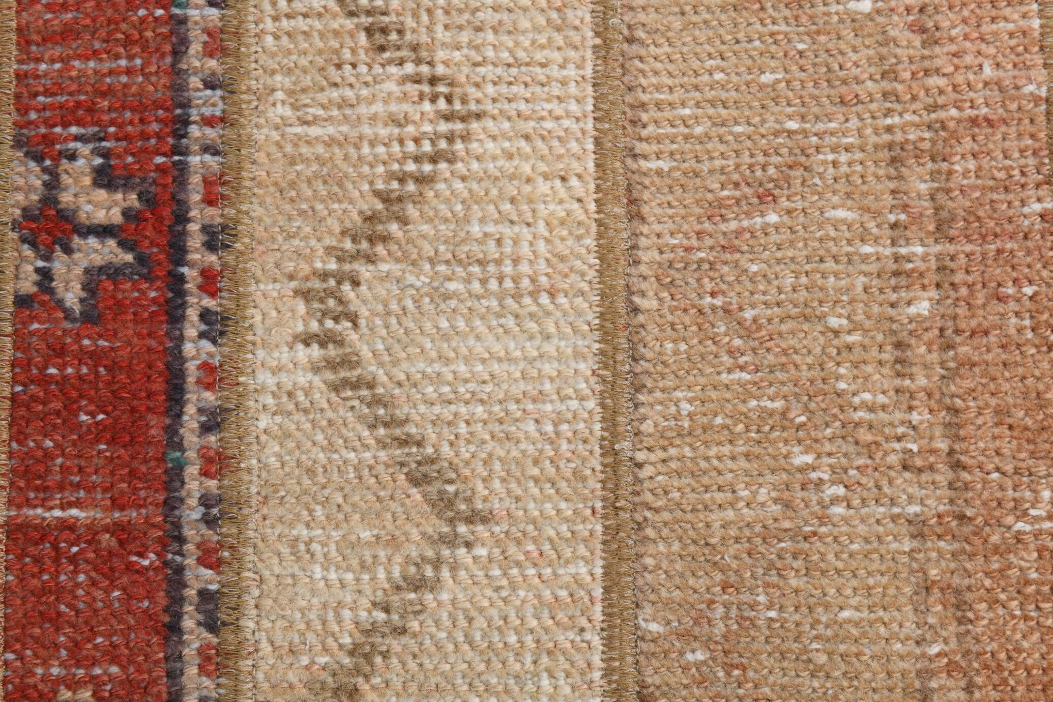 Red & Cream Long Turkish Vintage Runner Rug. 69x312Cm
