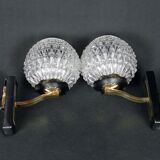 Maison Arlus Pair of brass and black wall sconces, France Mid-Century