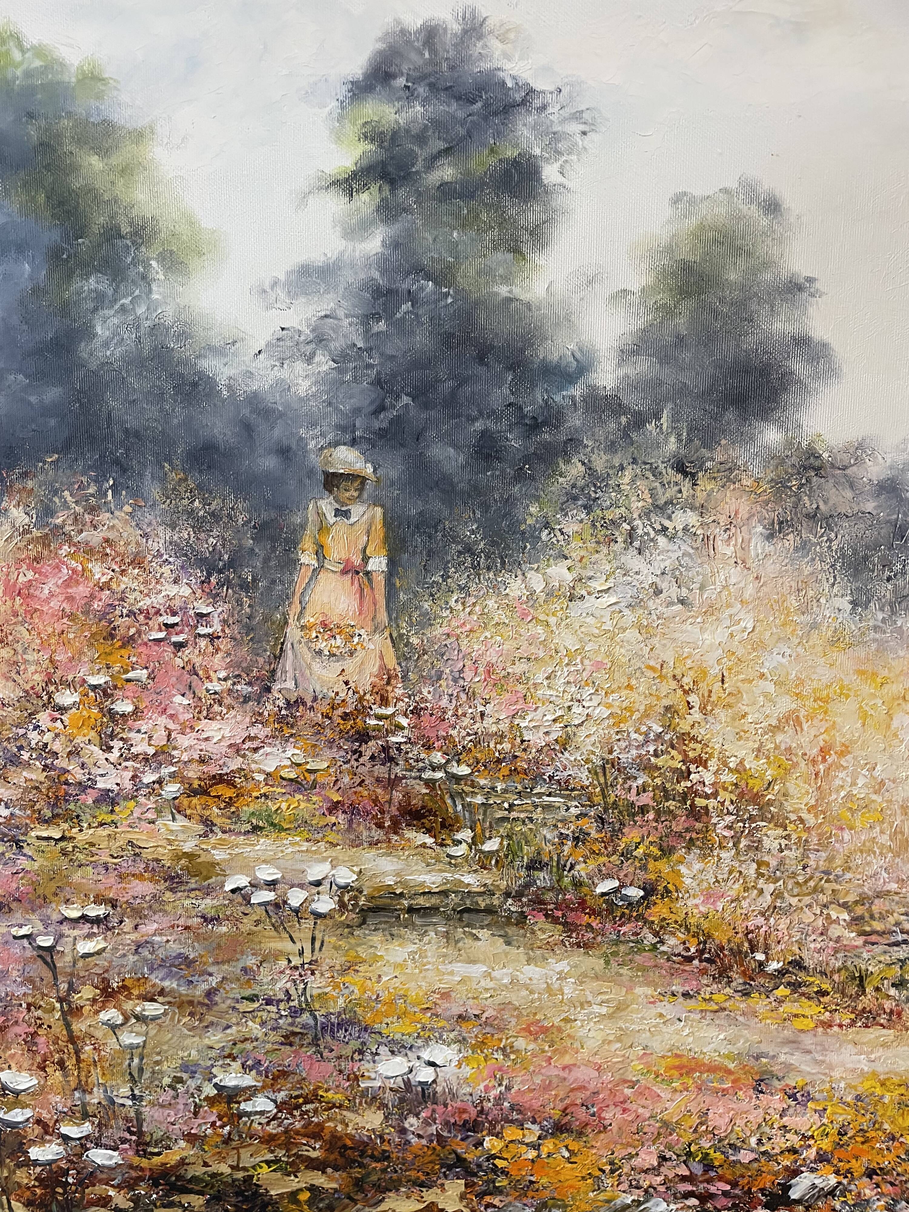 Animated landscape painting oil on canvas signed