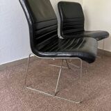 Black leather armchairs, Italian design, 70s (X2)