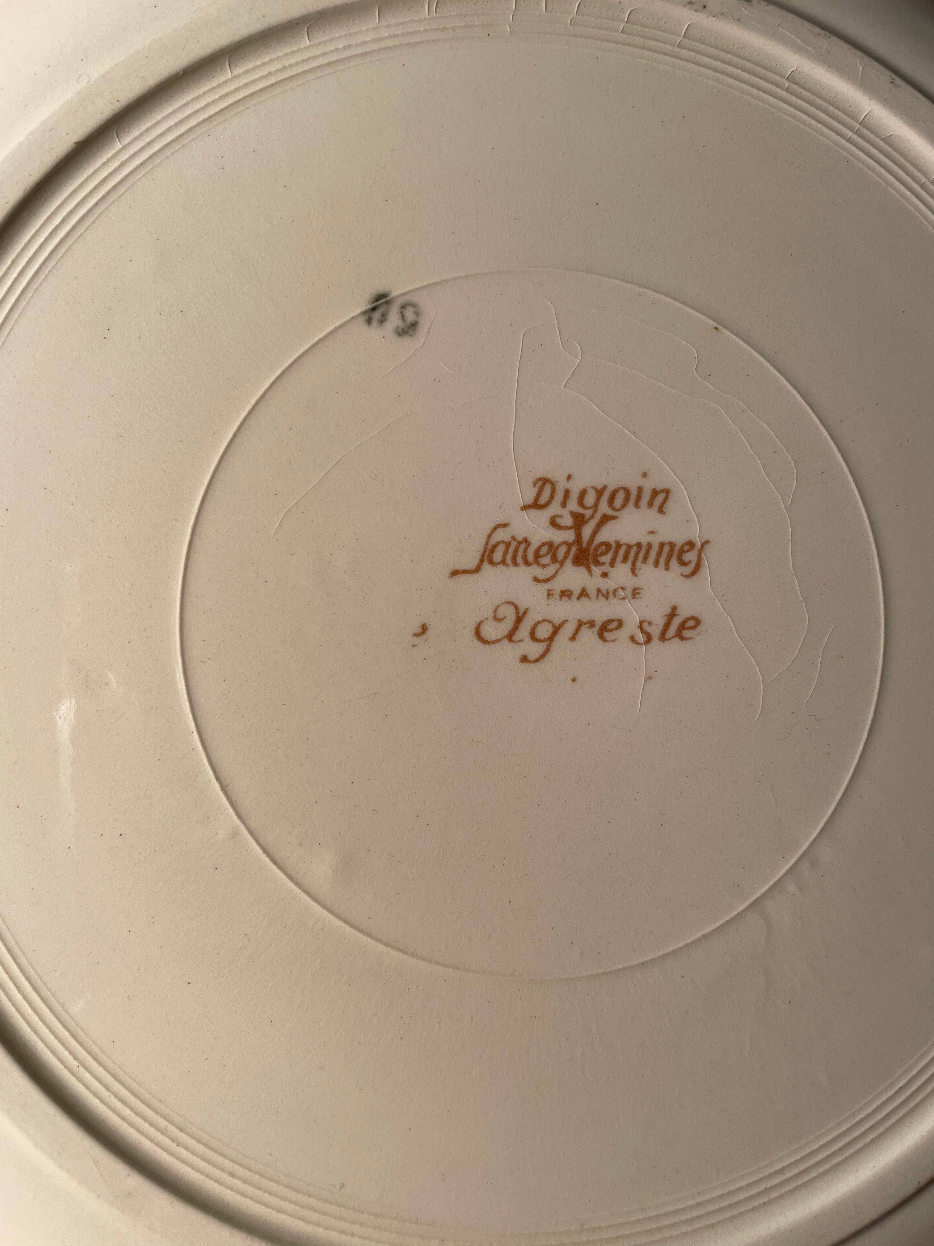 Set of 8 flat plates in Digoin Sarreguemines earthenware, Agreste model
