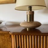 Hollywood regency pink granite and brass table lamp base, Italy 1970 ca.