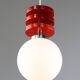Vintage Italian Red Disc Pendant Lamp In Chrome and Wood, 1970s