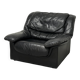 Vintage black leather lounge chair — low postmodern club chair from the space age.