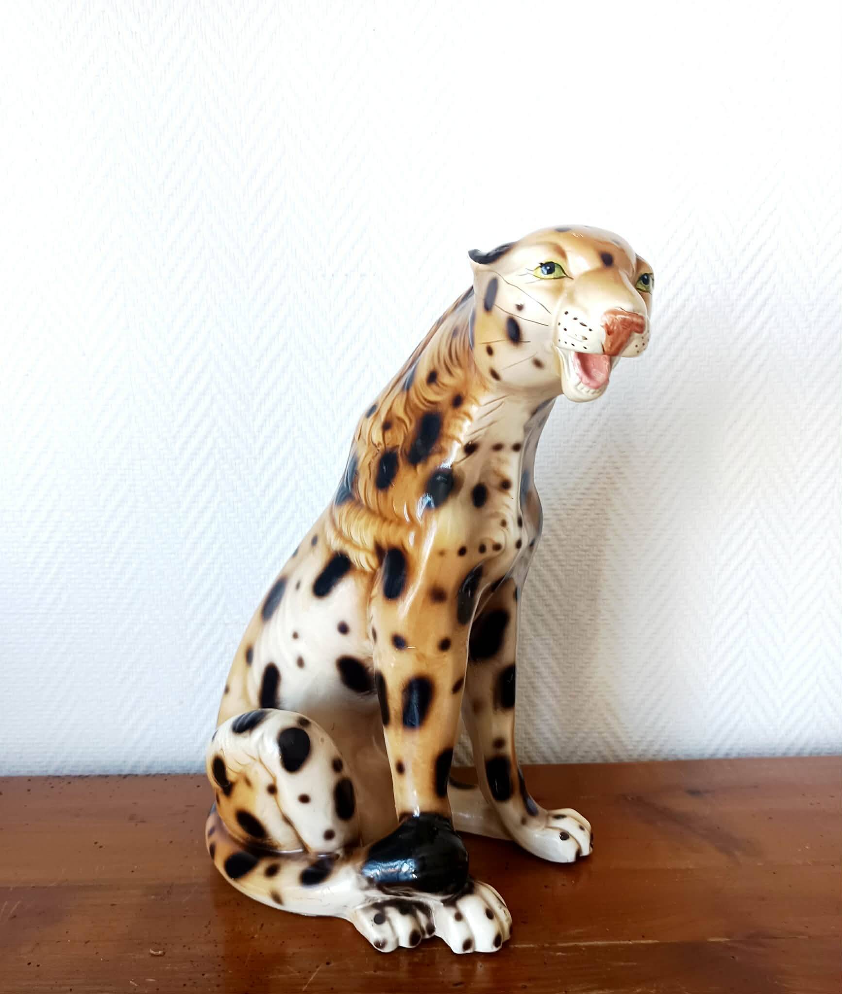 Vintage ceramic leopard, Italy 1970