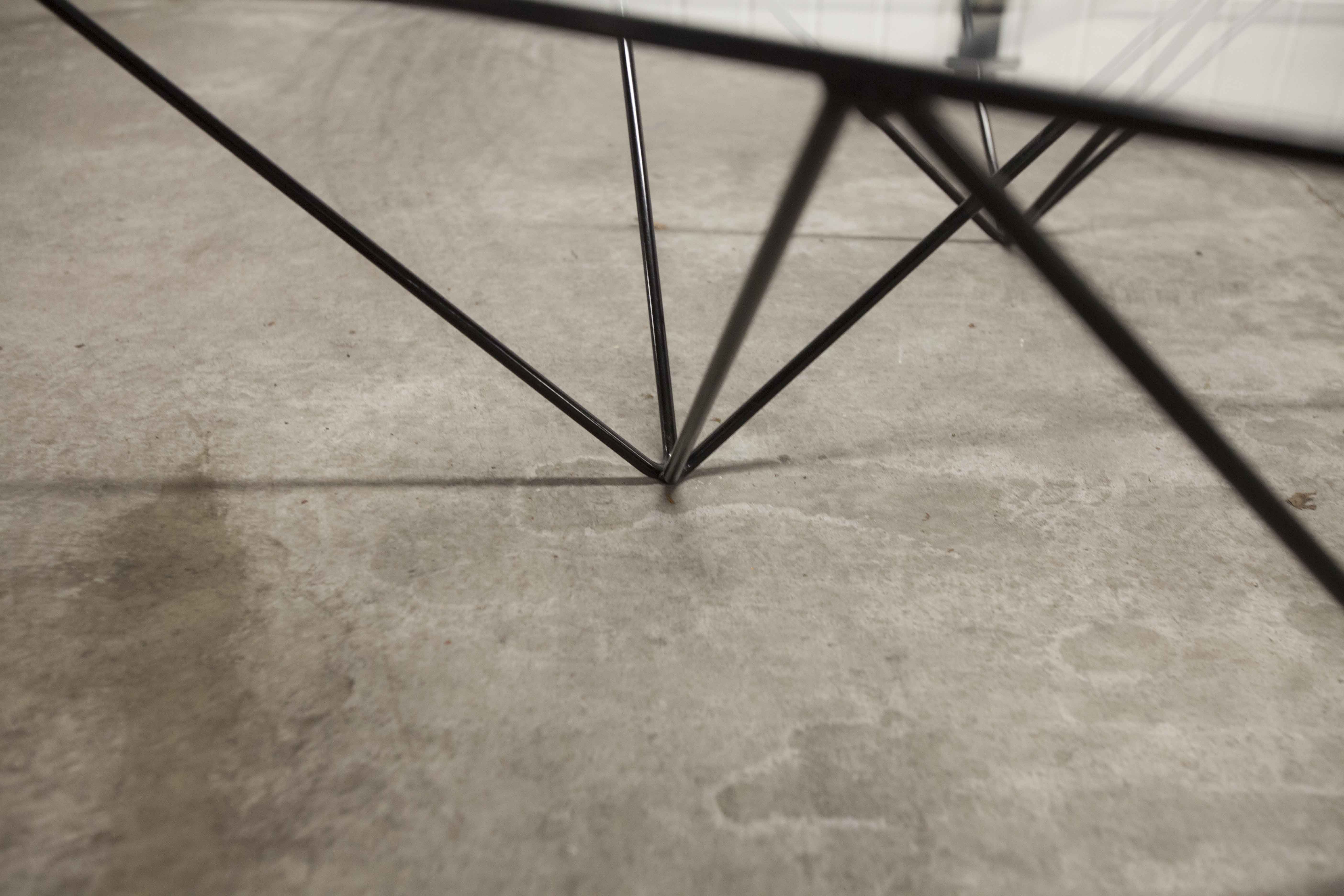Square coffee table in glass and black satin metal 1980