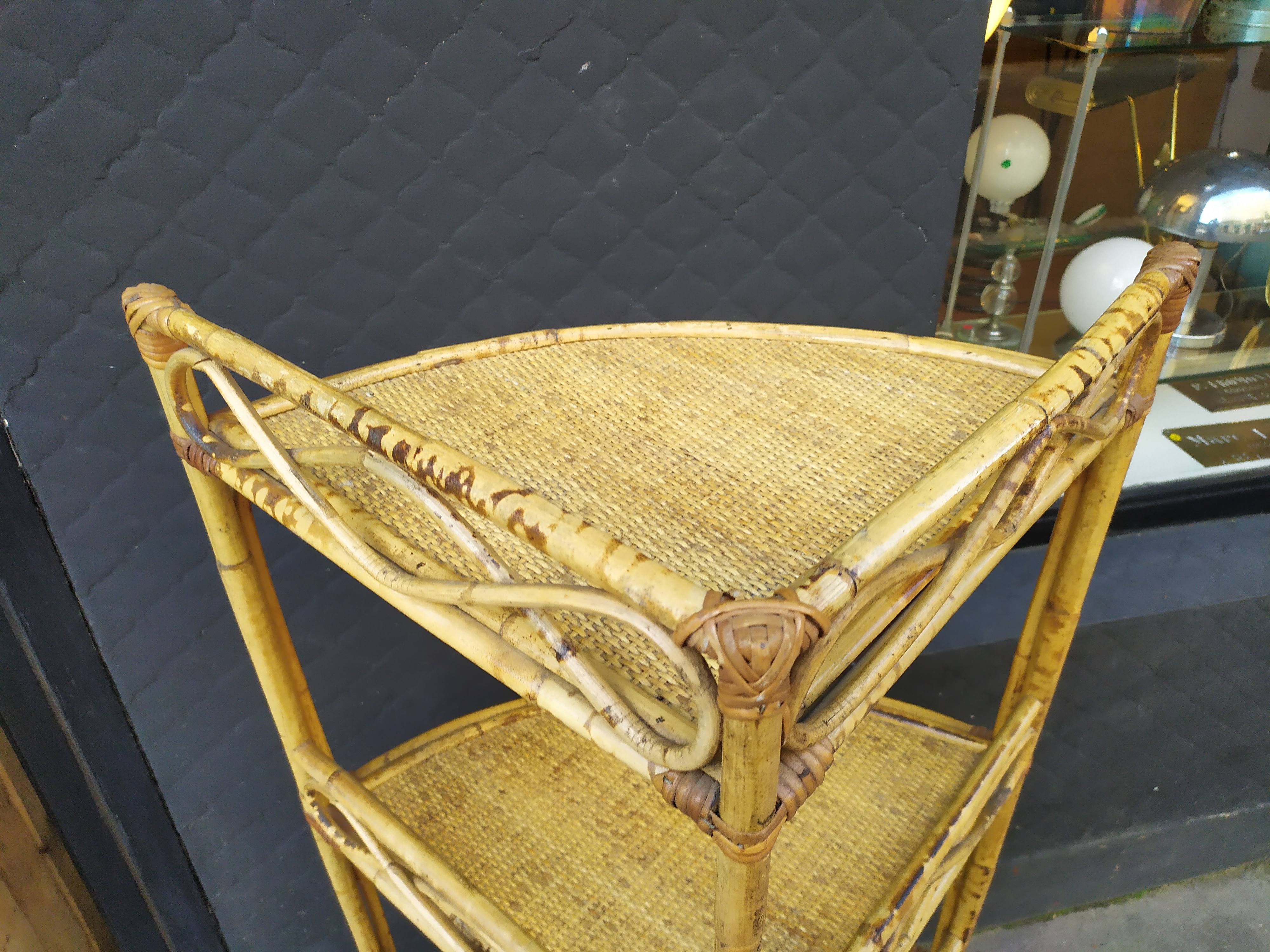 Vintage rattan corner shelf