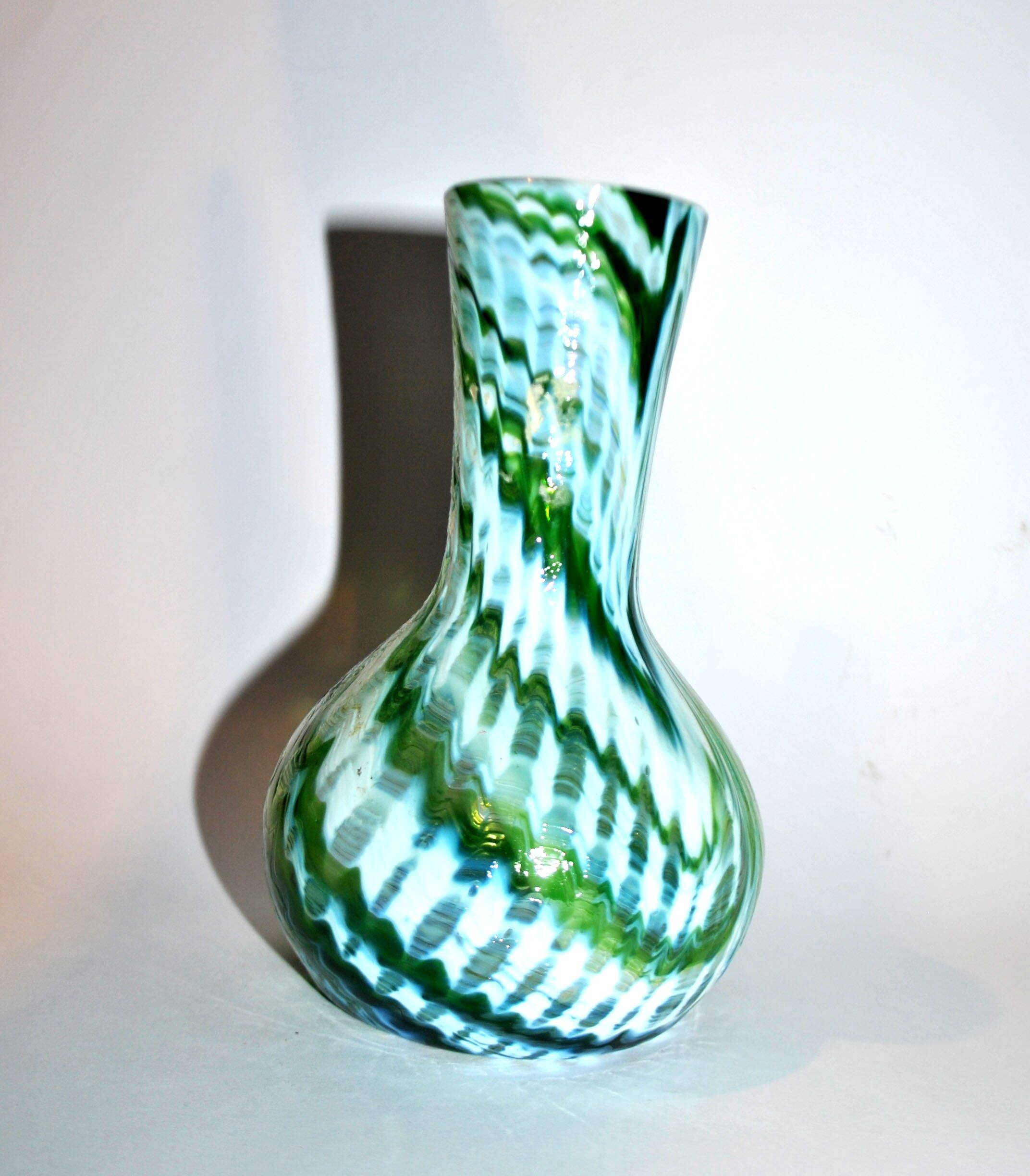 Murano? Modernist green filigree blown glass vase 1960