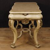 Table in lacquered and gilded wood with marble top