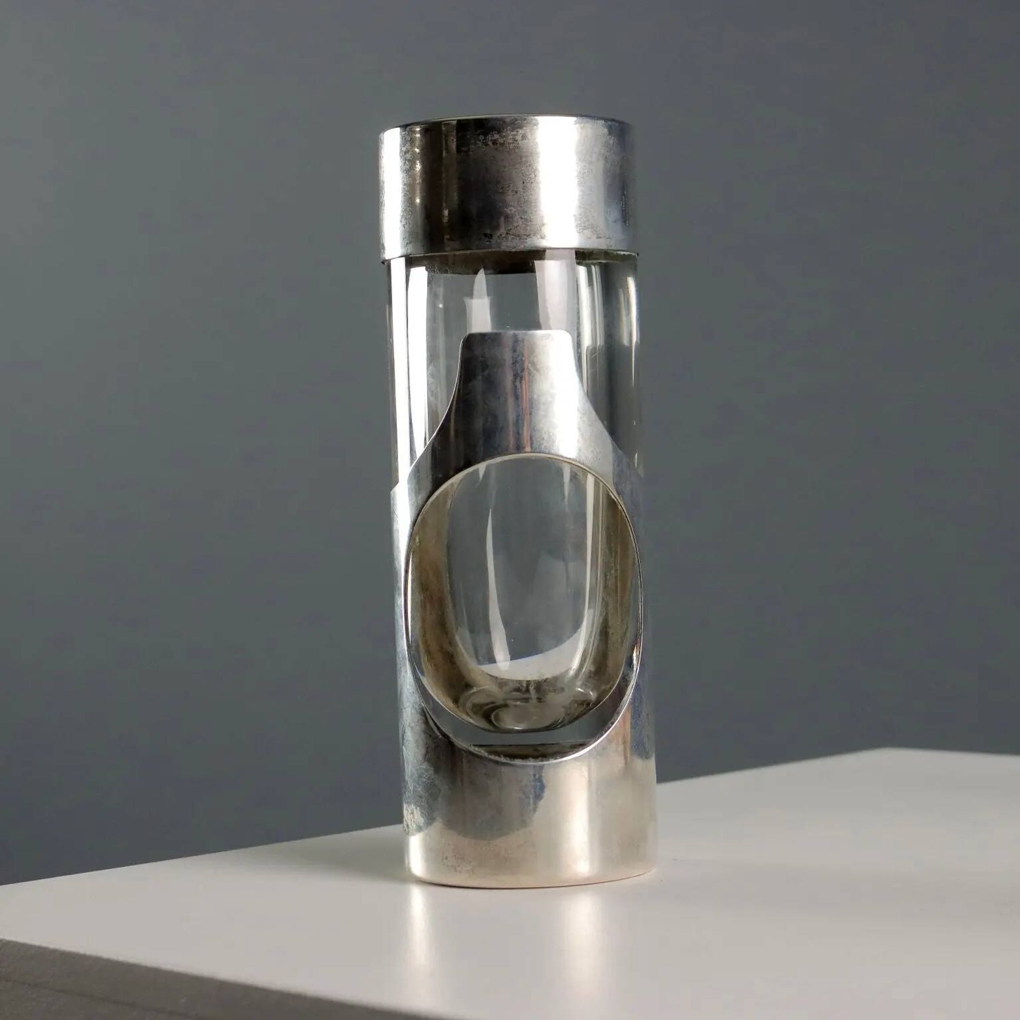Vintage silvered glass vase by James Rivière, Italy, 1970s.