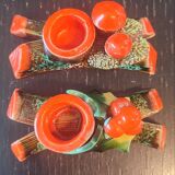 Antique slip ceramic candlesticks