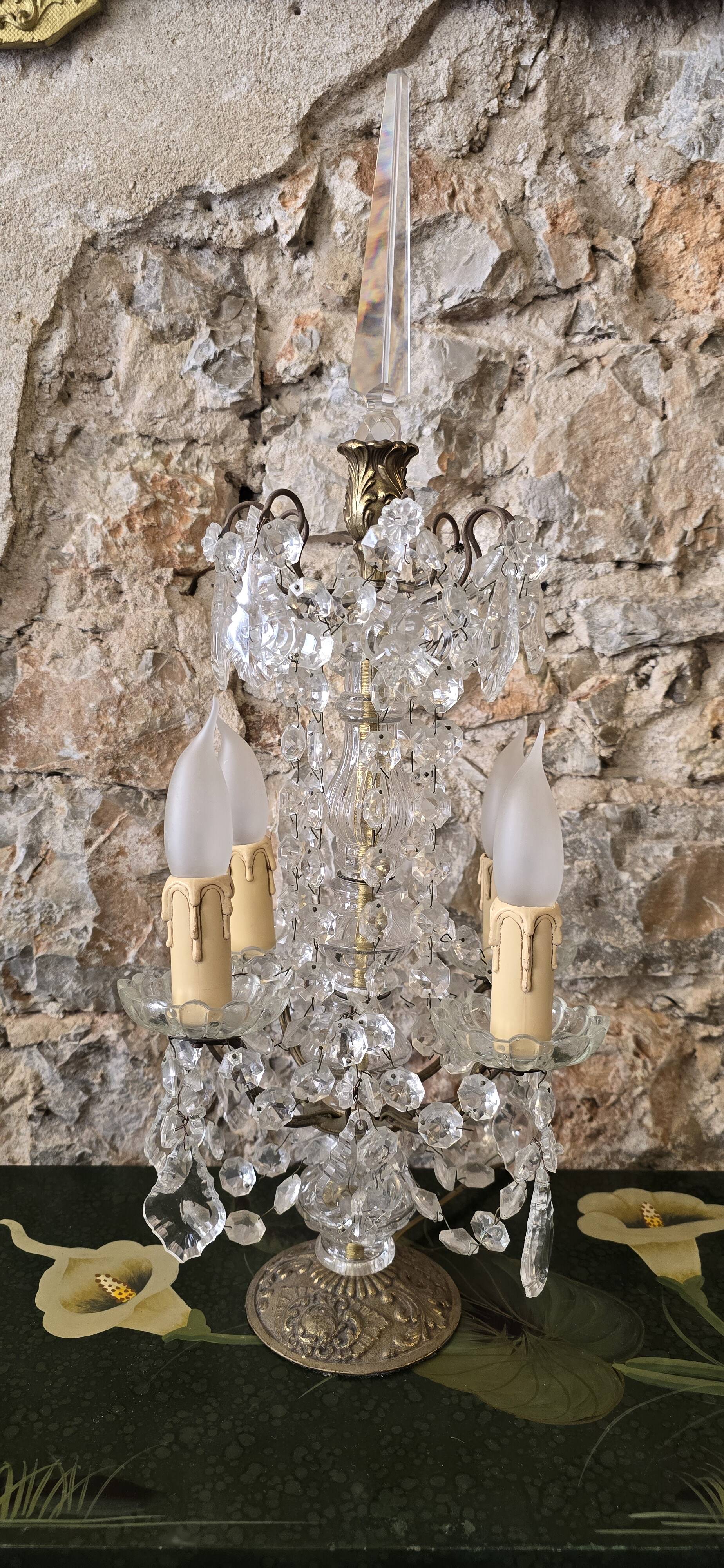 Girandole in gilded bronze and glass pendants