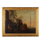 Ancient painting of a life scene, oil on canvas, Italy, 18th century.