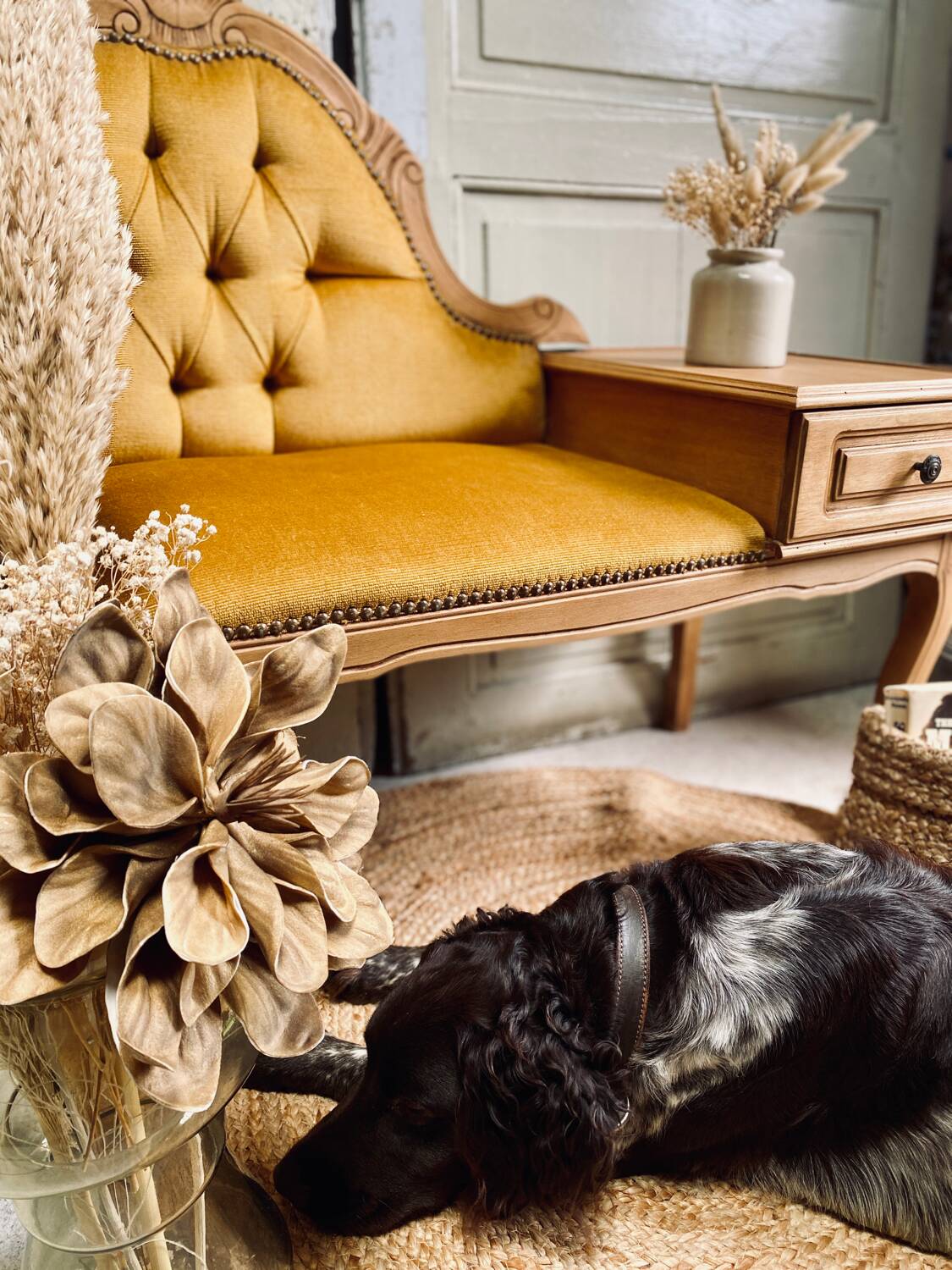 Restored vintage bench – “chat” furniture with integrated drawer