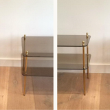 Pair of brass sofa ends and smoked glass trays