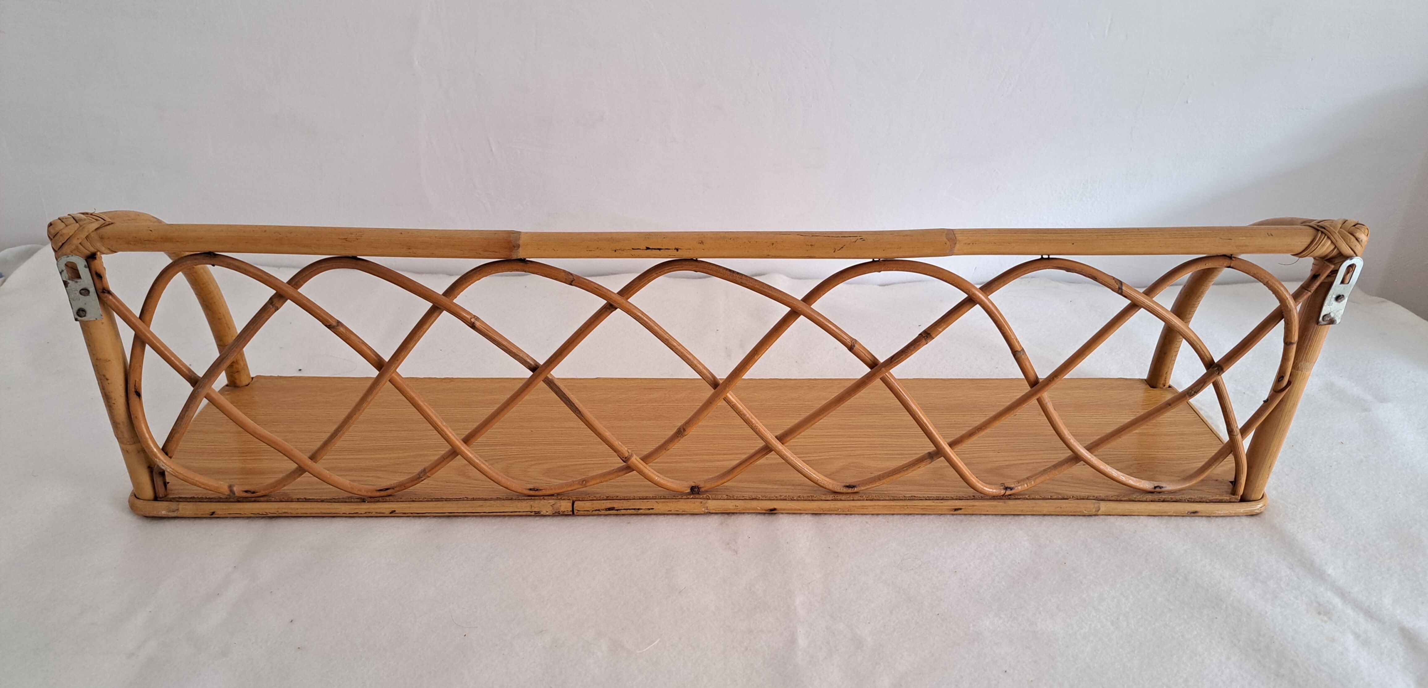 Pair of wall shelves made of bamboo and rattan