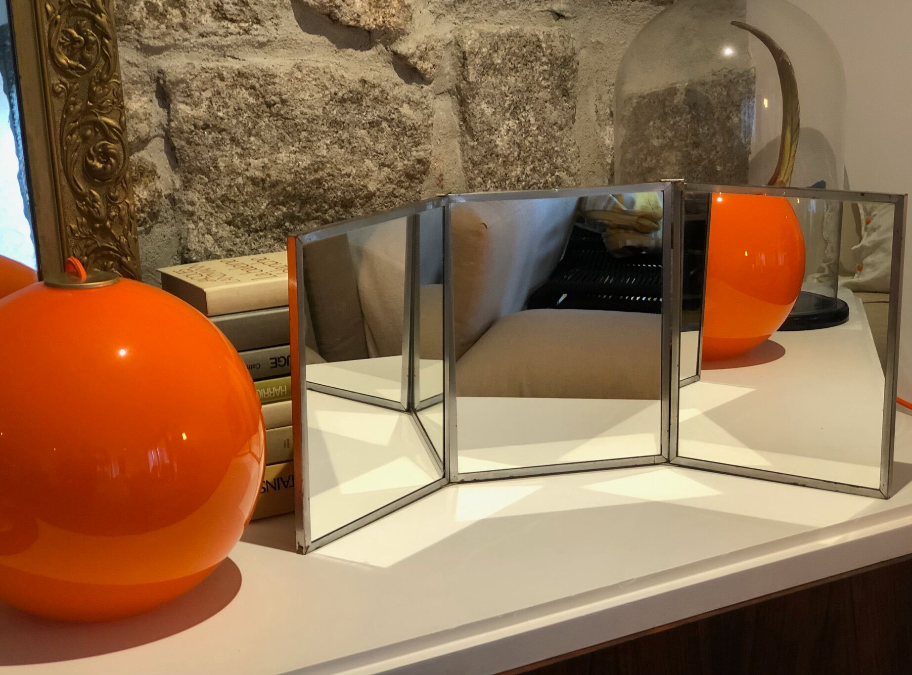 Triptych barber mirror 73x30cm