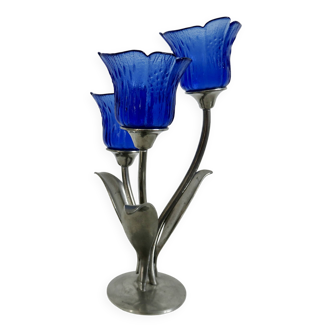 Silver-plated pewter candlestick signed Jean Goardère, 1970