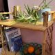 Rolling side table, serving cart, vintage rattan and wicker 60.