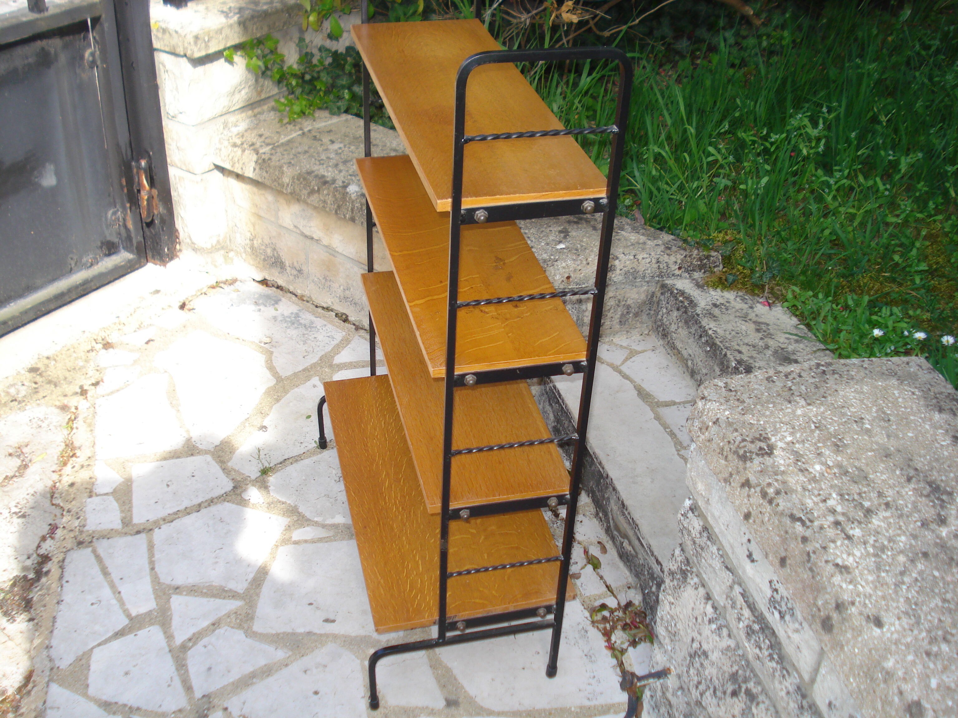 Shelf library Scandinavian wood and iron circa 1960/1970