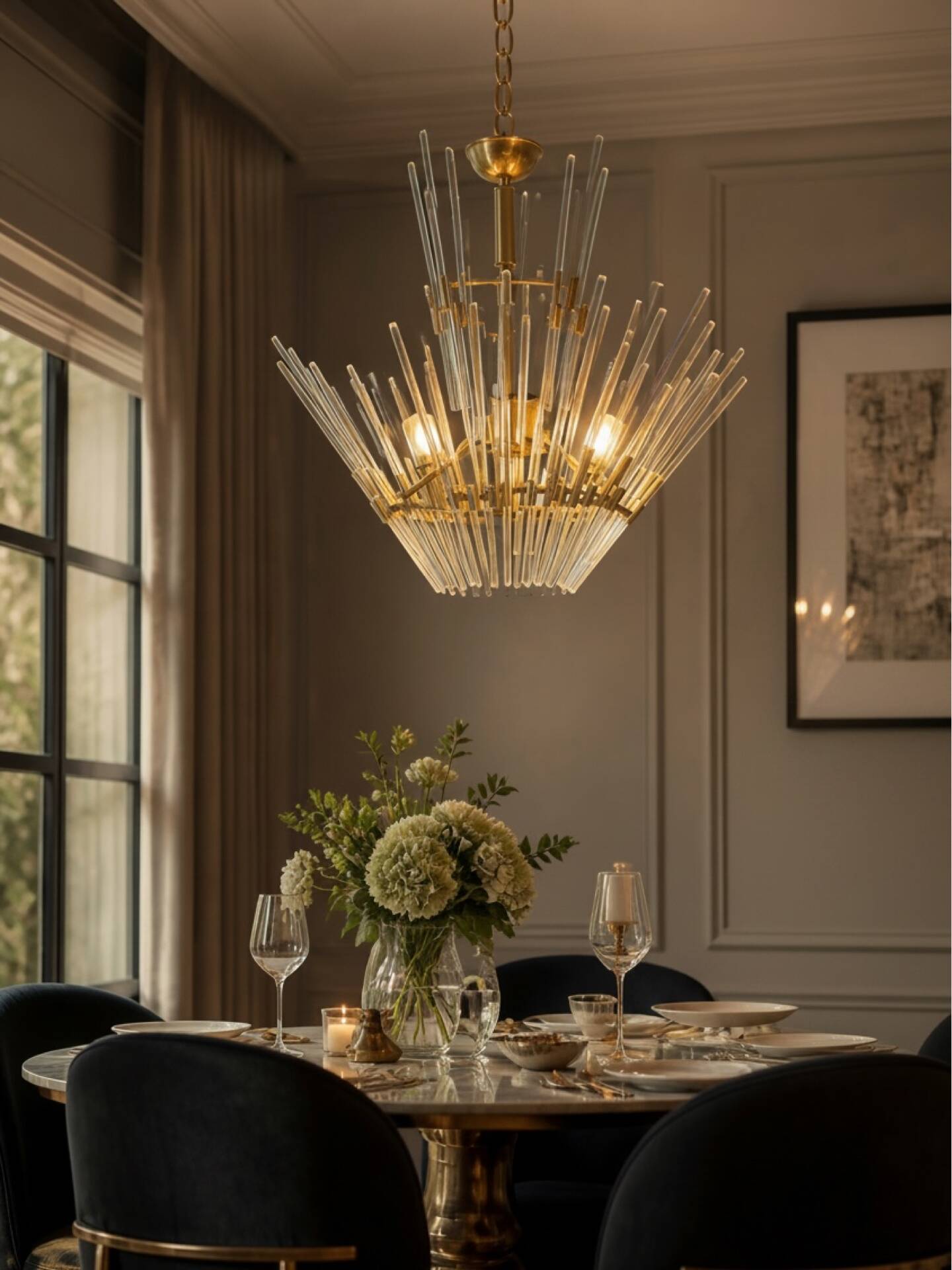 Murano Glass Rod Brass Chandelier, Italy, 1970s
