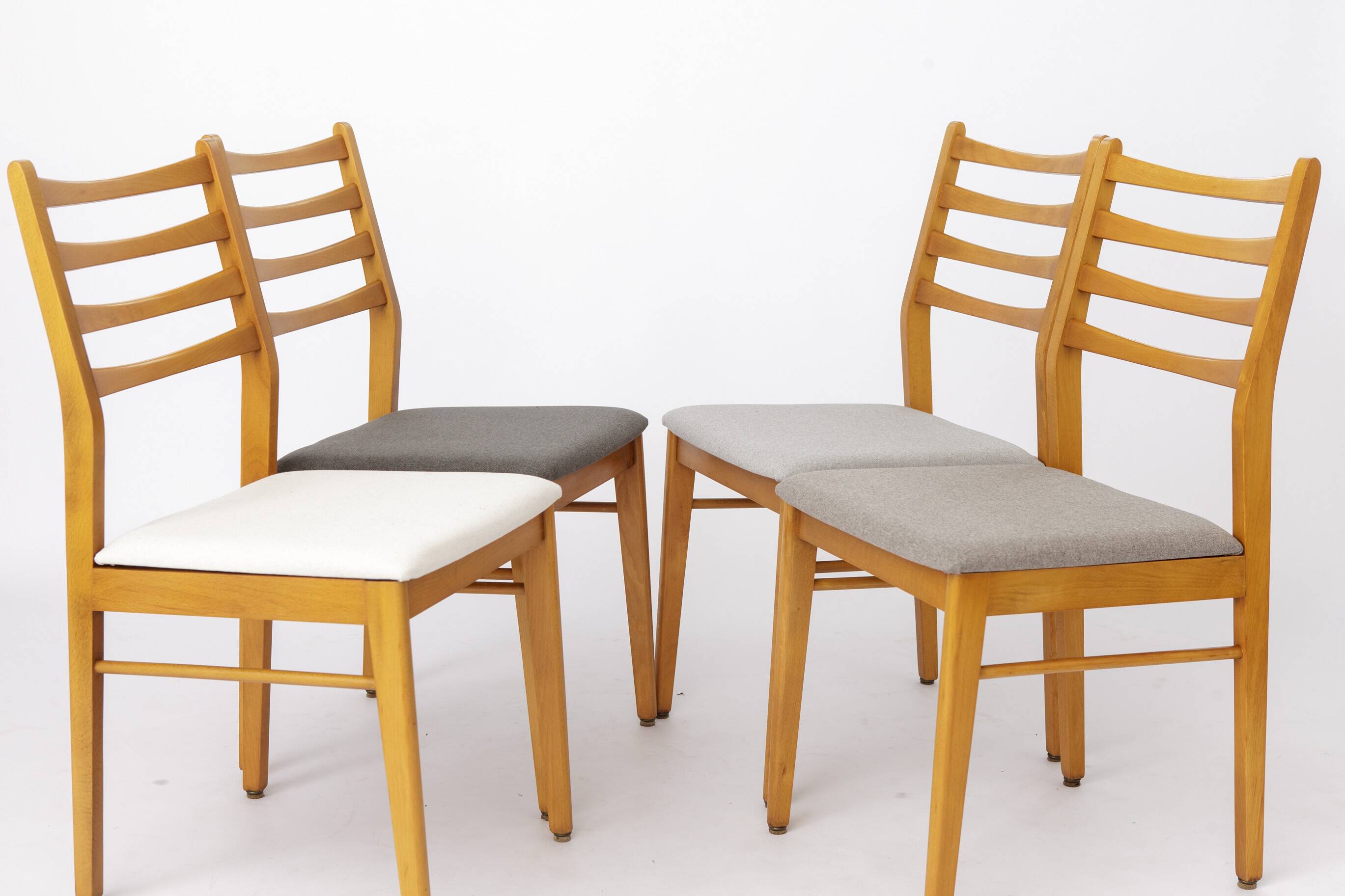 Set of 4 Vintage German Beech Dining Chairs | Newly Upholstered | 1970s
