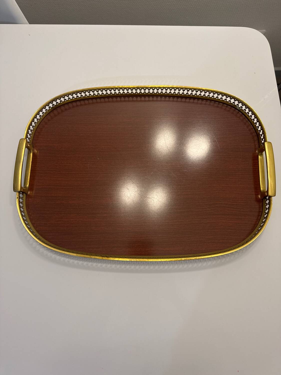 Vintage brass grand plateau – openwork gallery – 1970s