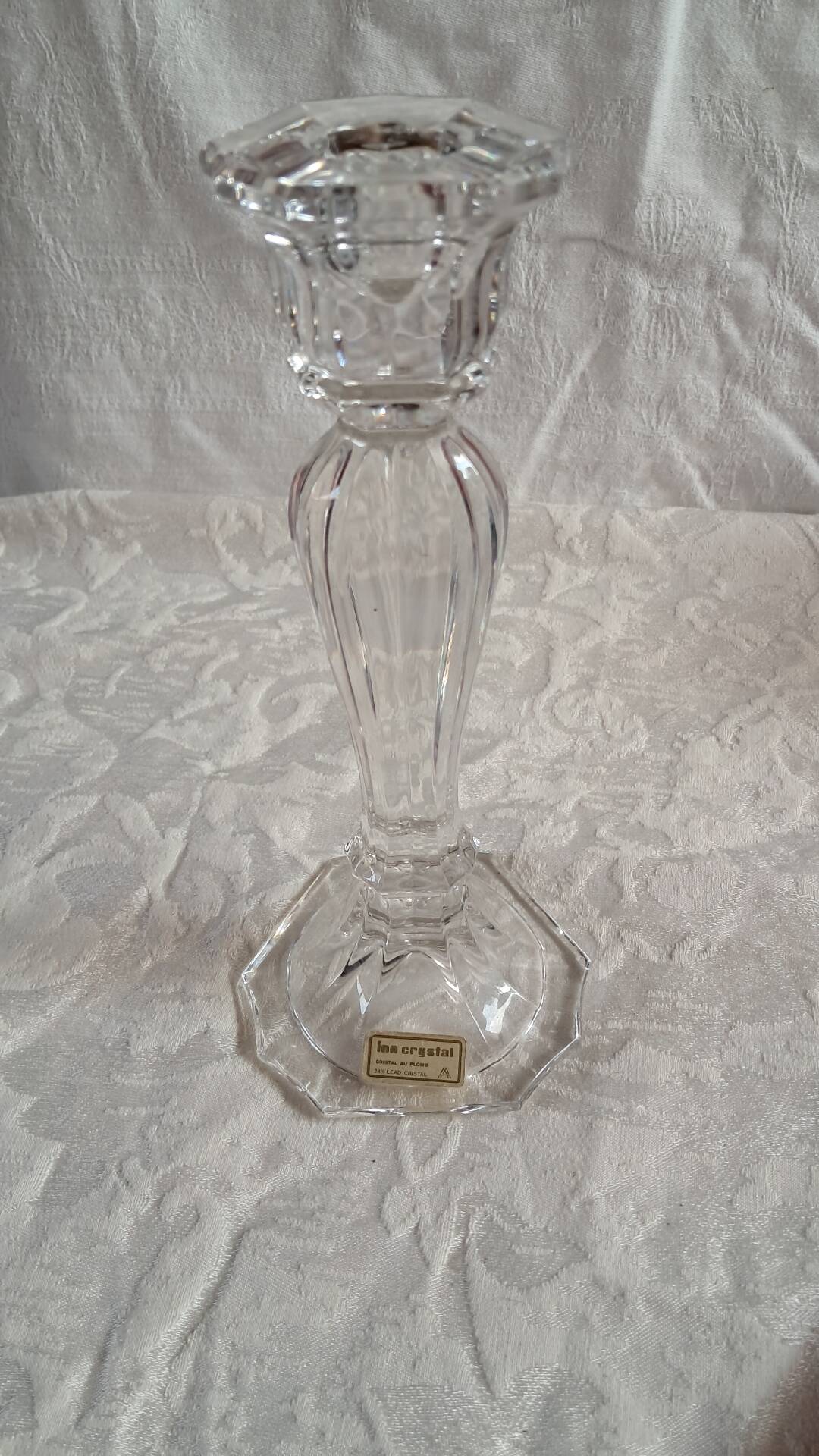Bougeoir hexagonal en cristal de Bohême vintage —