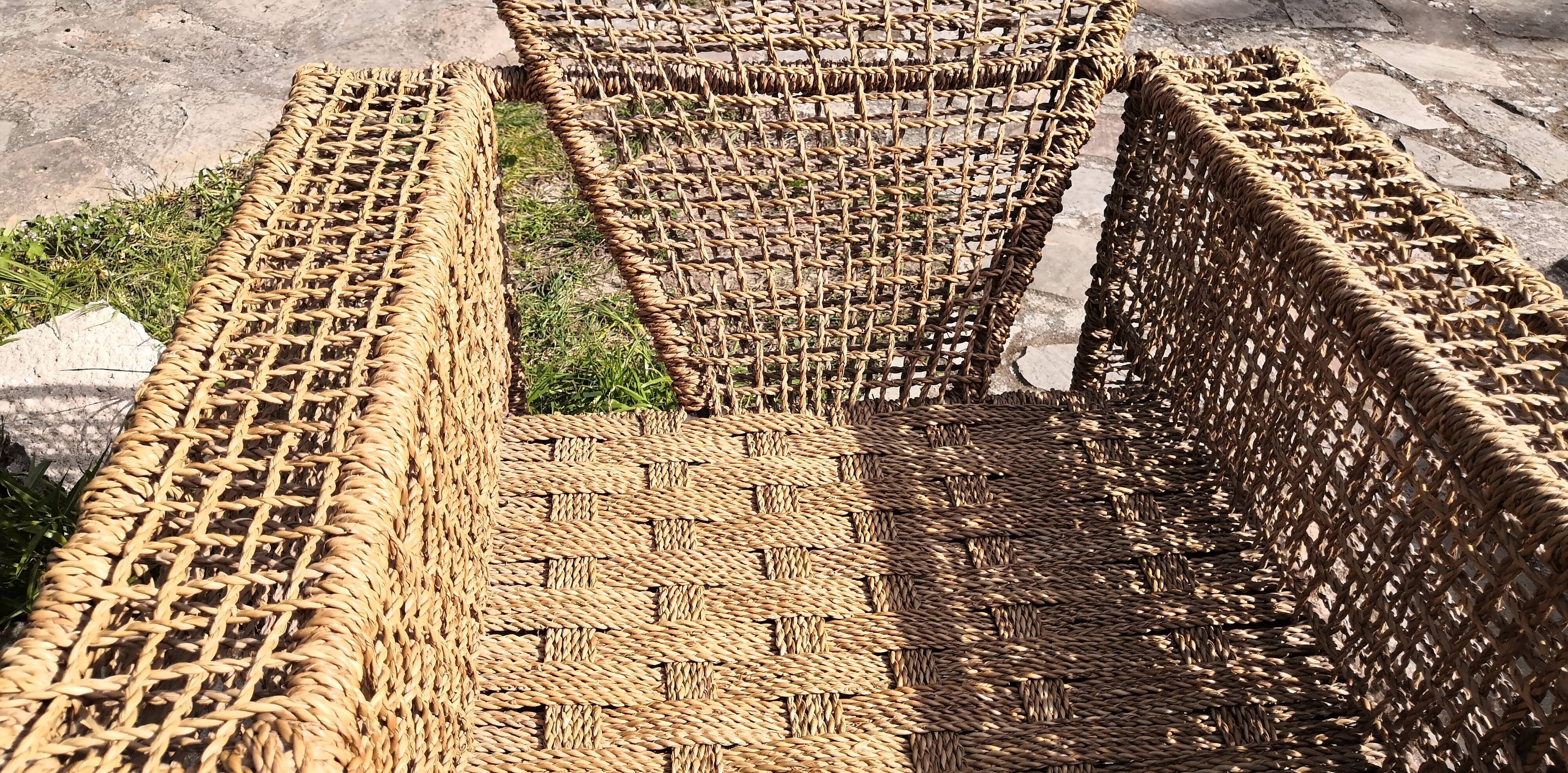 Armchair in metal and braided rope, 1980
